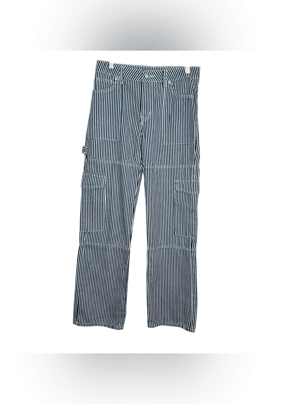 Edikted Striped Cargo Pants Blue White Railroad Wide Leg Utility Size Small